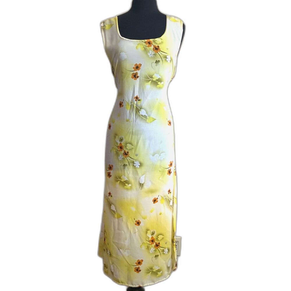 90s Yellow Floral Sheath Maxi Dress Size L/XL/2XL